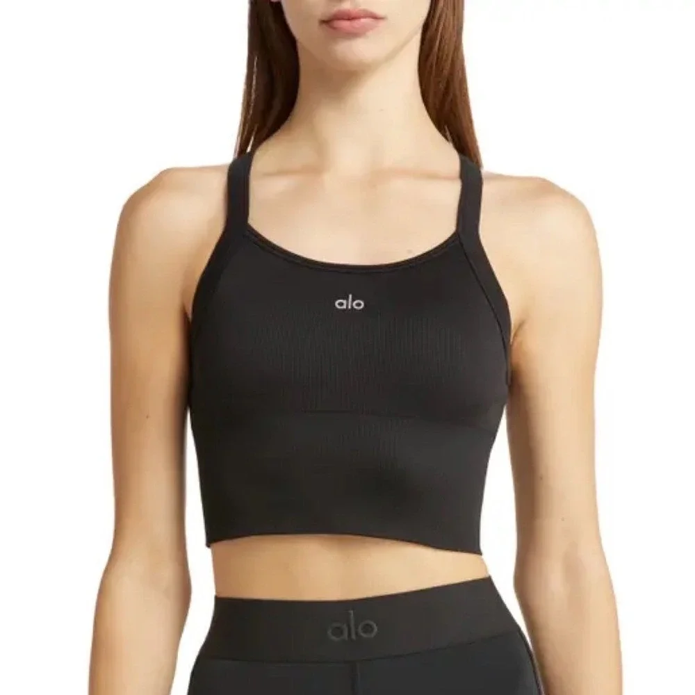 Alo Yoga Seamless Ribbed Favorite Bra Tank Black XXS